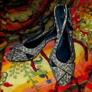 Leopard print pick a boo toe strappy sandle heels